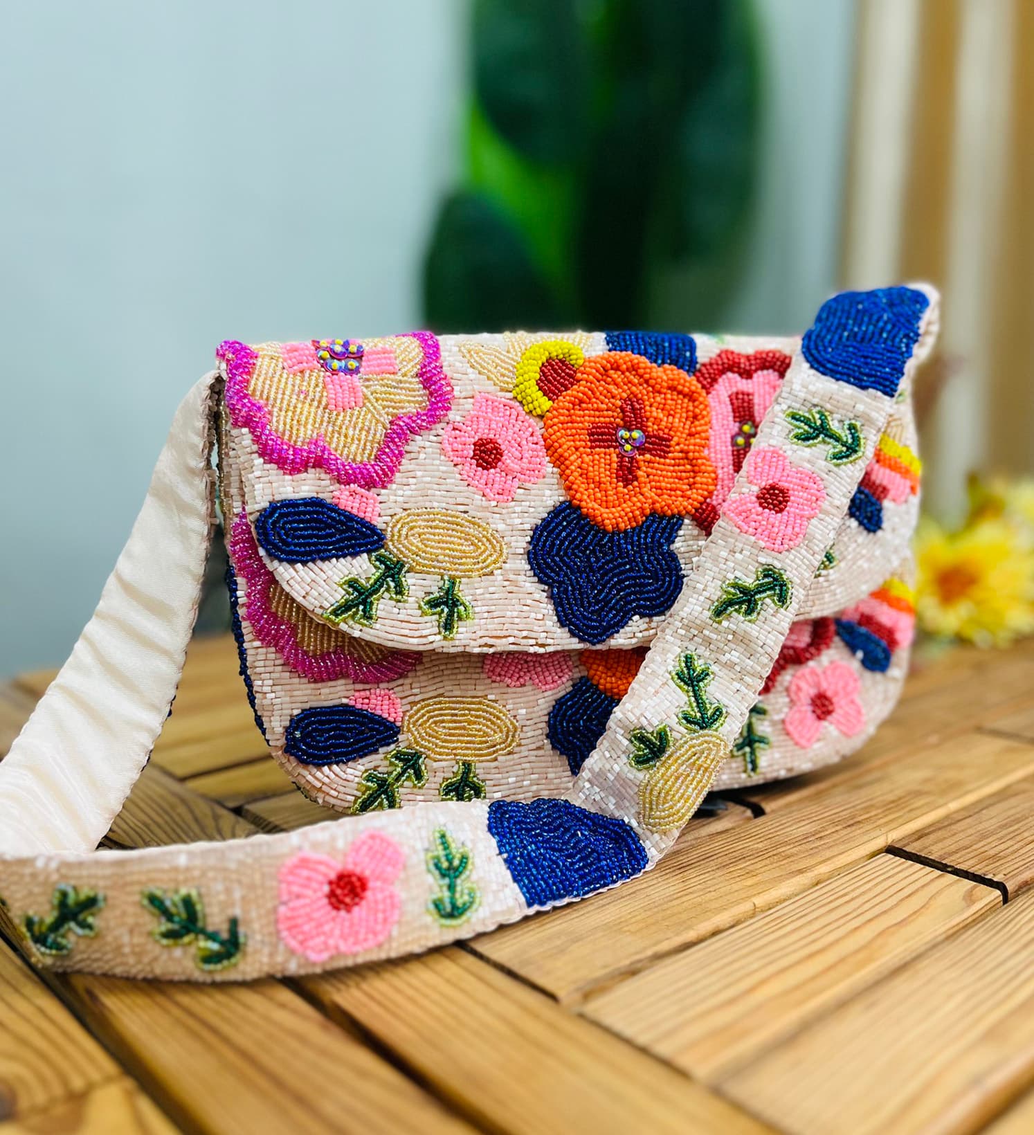 Floral Garden Hand-Beaded Shoulder Bag by Zara Label