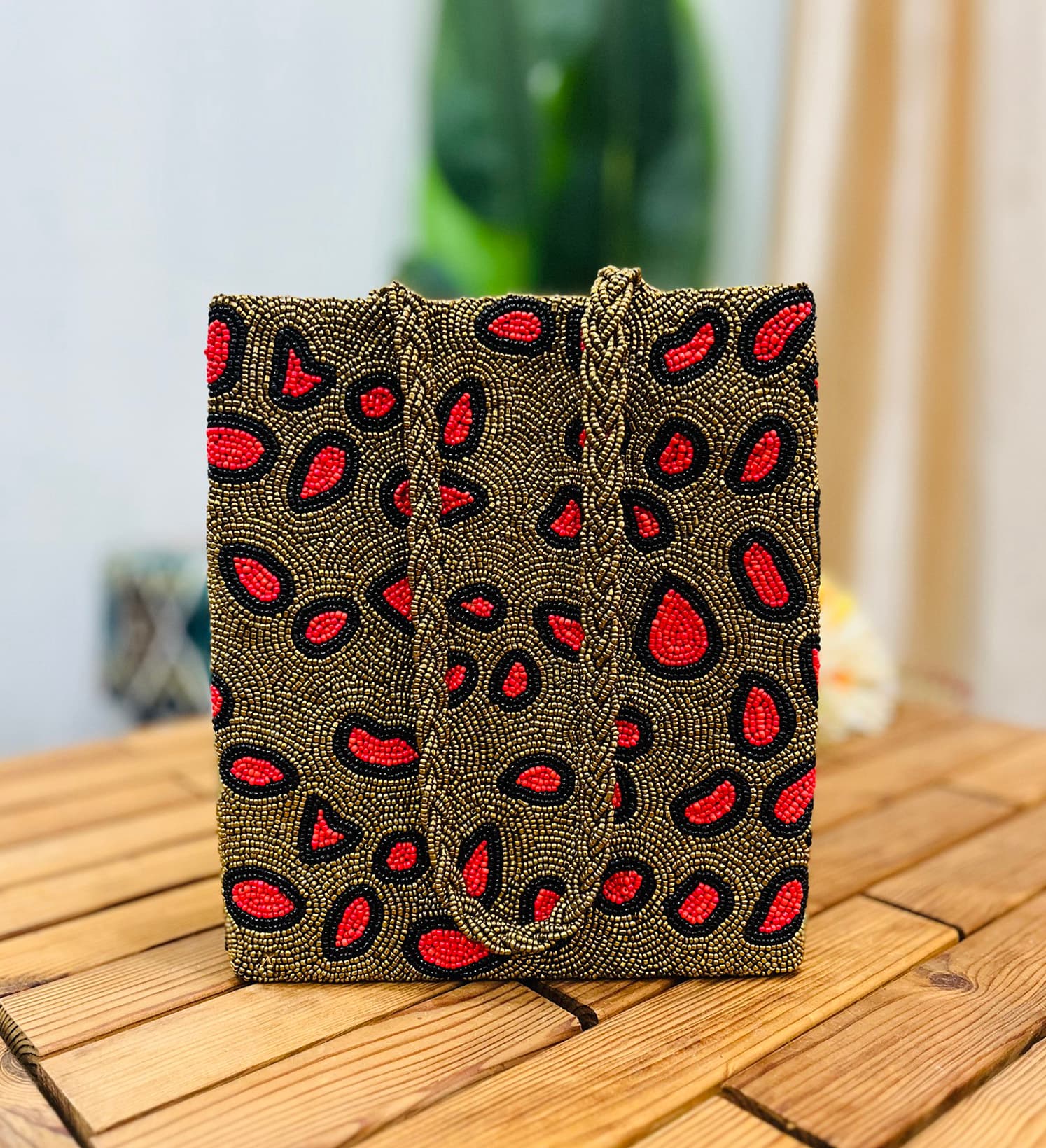 Leopard Print Artisan Hand-Beaded Tote Bag by Zara Label