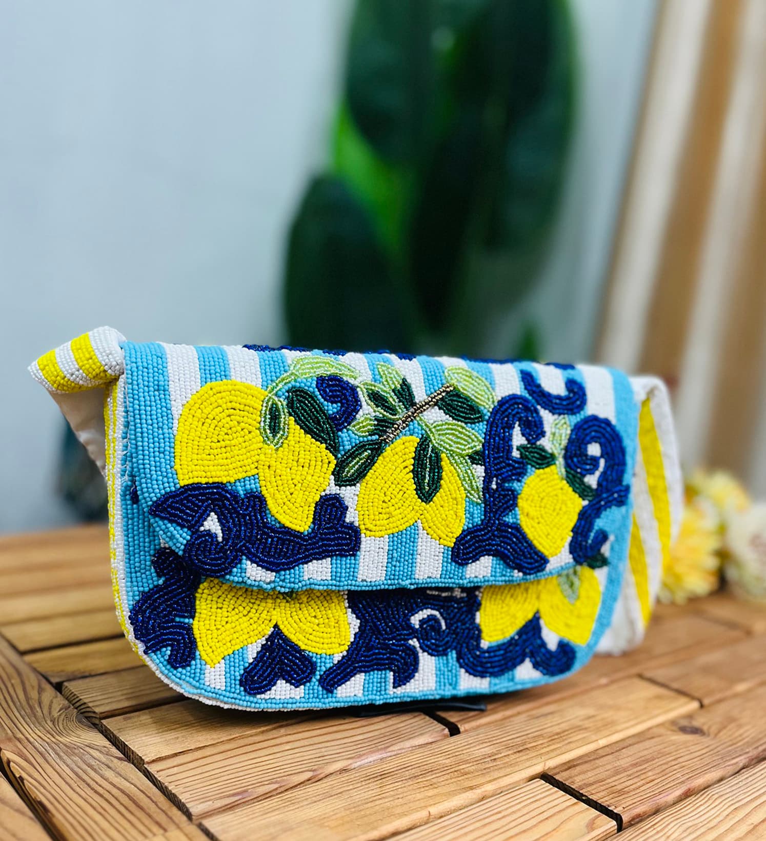 Zesty Lemon Hand-Beaded Shoulder Bag by Zara Label