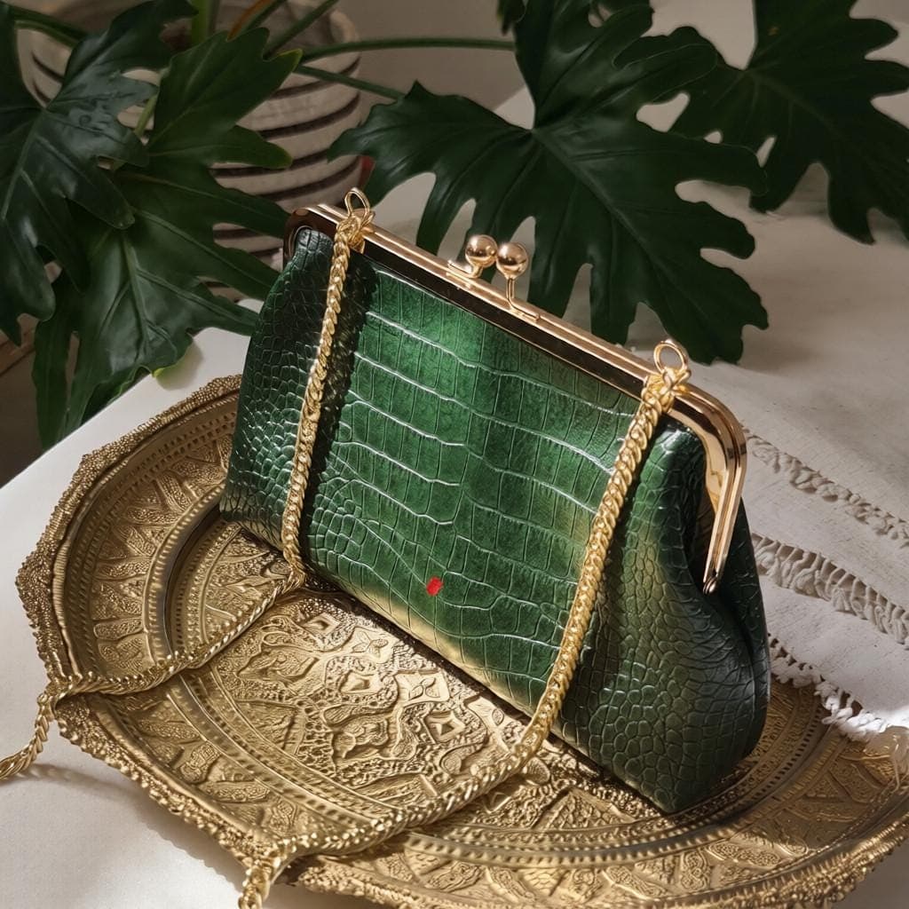 Emerald Green Leather Clutch