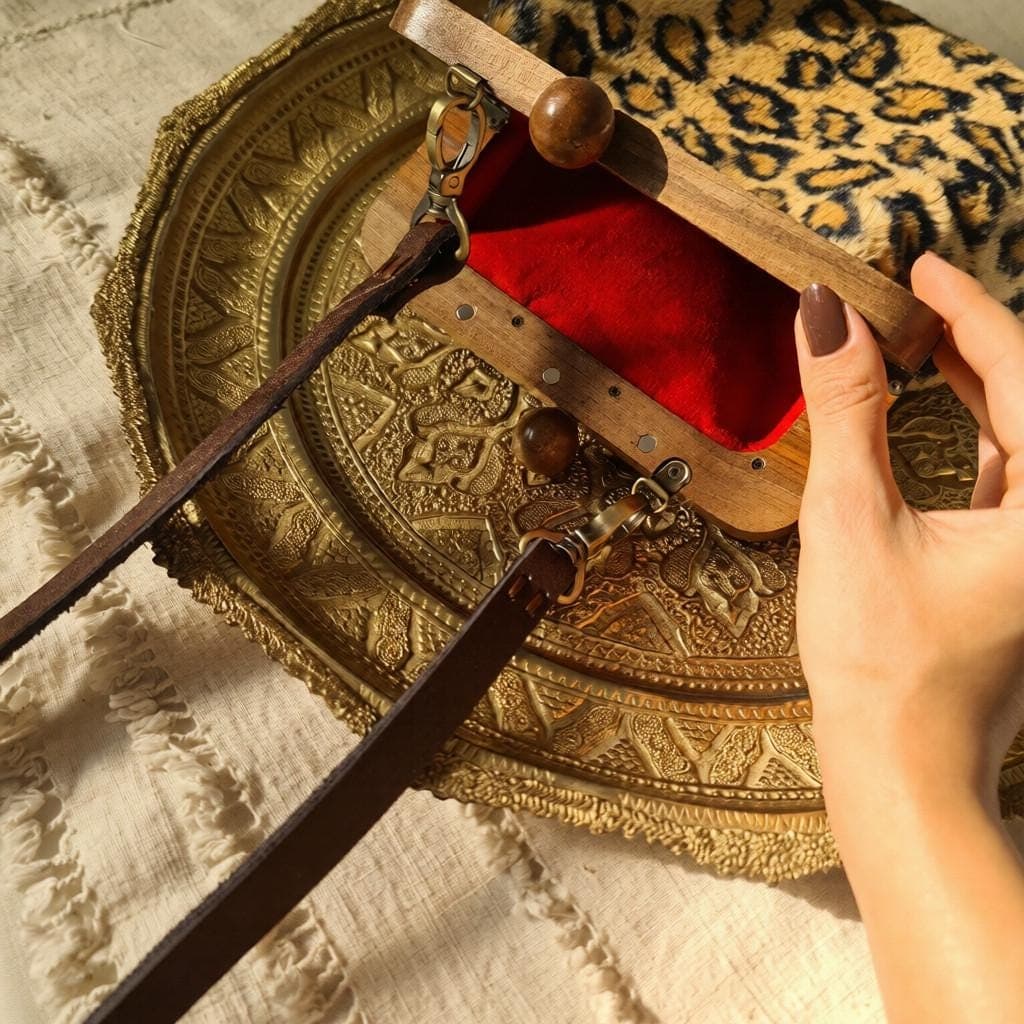 Leopard Faux Fur Handbag – Walnut Wood Frame